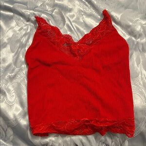 Active USA Red Lace Trim Tank Top
